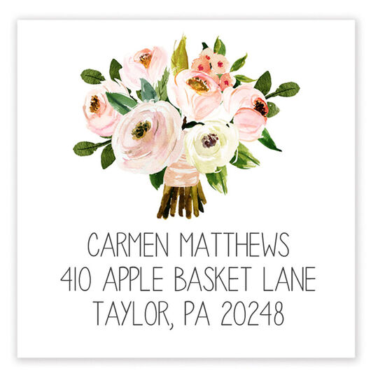 Pink Bouquet Square Address Labels